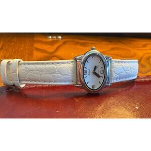 Women's 33mm Silver Tone Osirock Watch, White Leather Band
